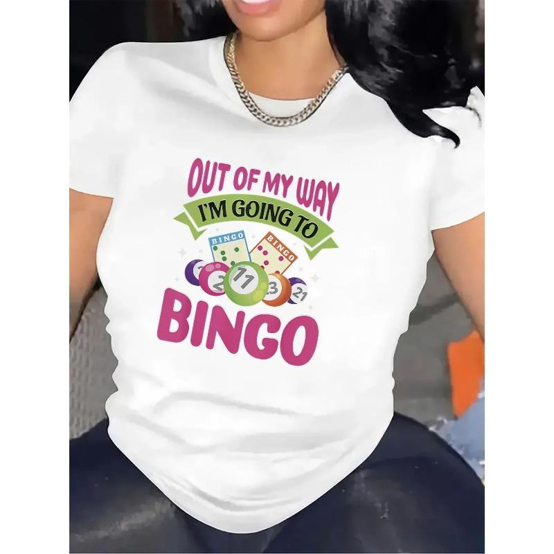 European sizes Women'S Funny Bingo Night T-Shirt - "OUT OF MY WAY I'm Going to BINGO" Graphic Tee with Bingo Cards Design Medium Stretch Fabric