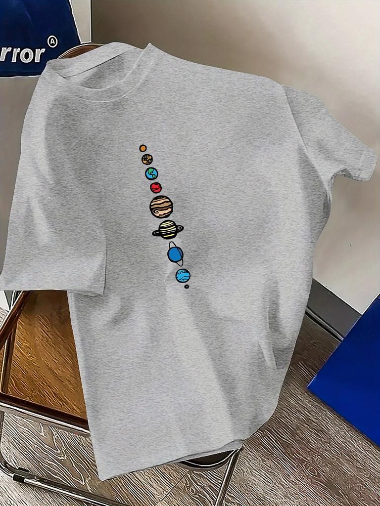 Men's T-Shirt - Vibrant Green Geometric Planet Print, Regular Fit Round Neck Casual & Sporty Summer Tee for Outdoor Activities