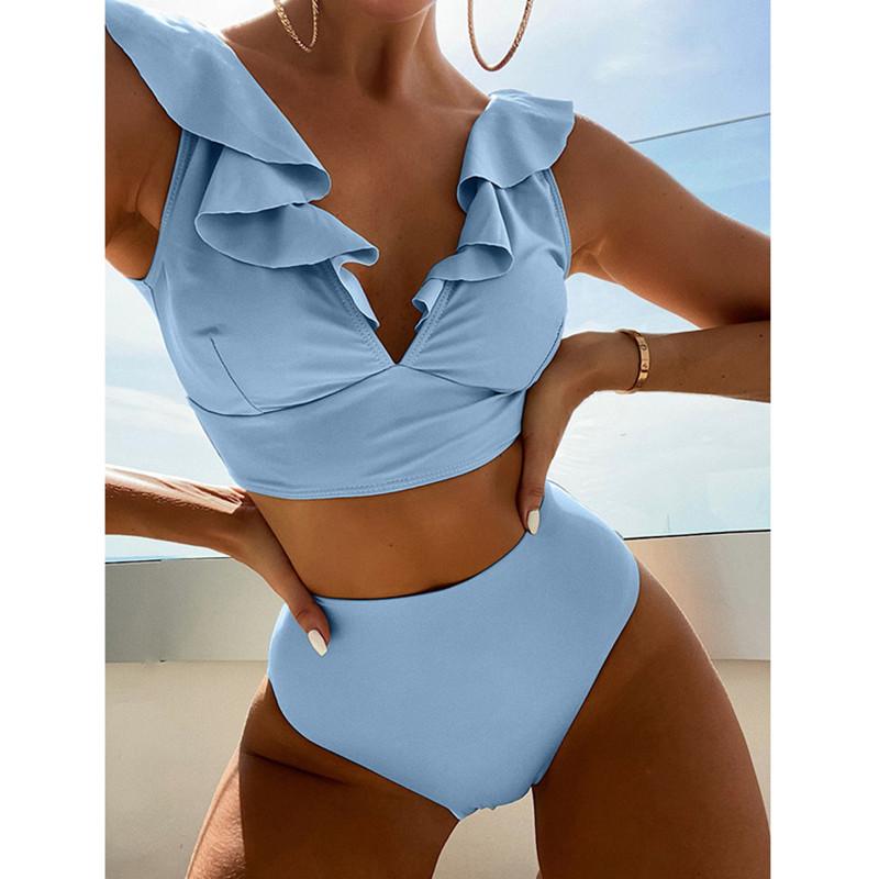Ruffle Bikini Women High Waist Swimsuit Push Up Set Summer Beach Wear