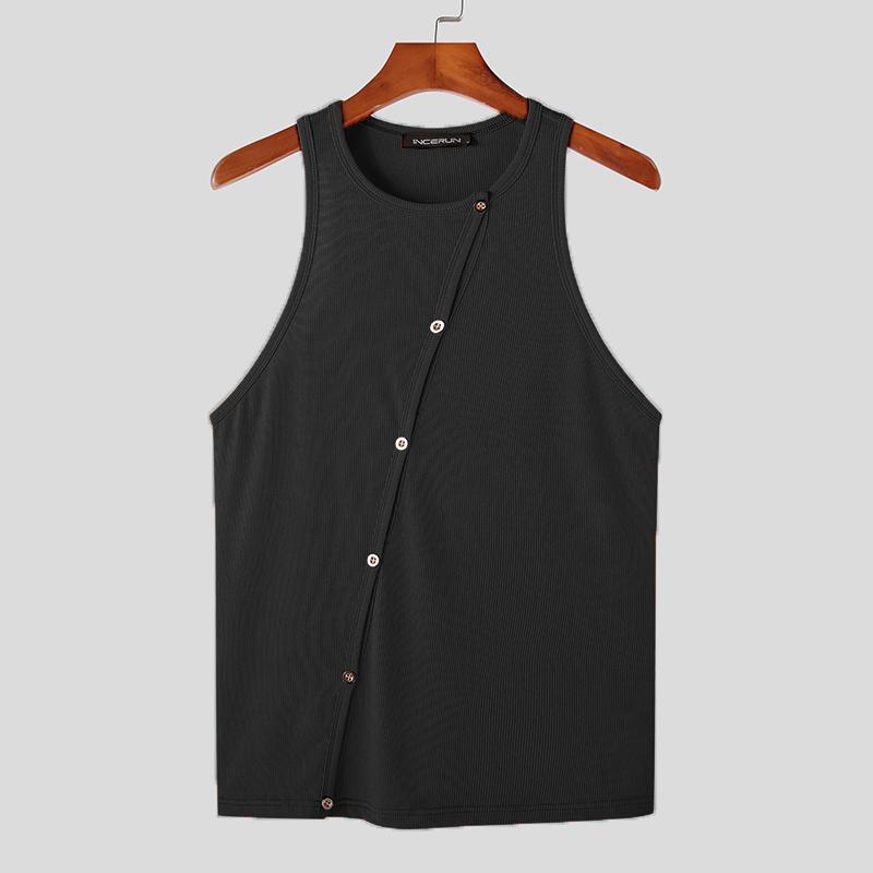 INCERUN Летние мужские вязаные пляжные майки без рукавов на пуговицах
