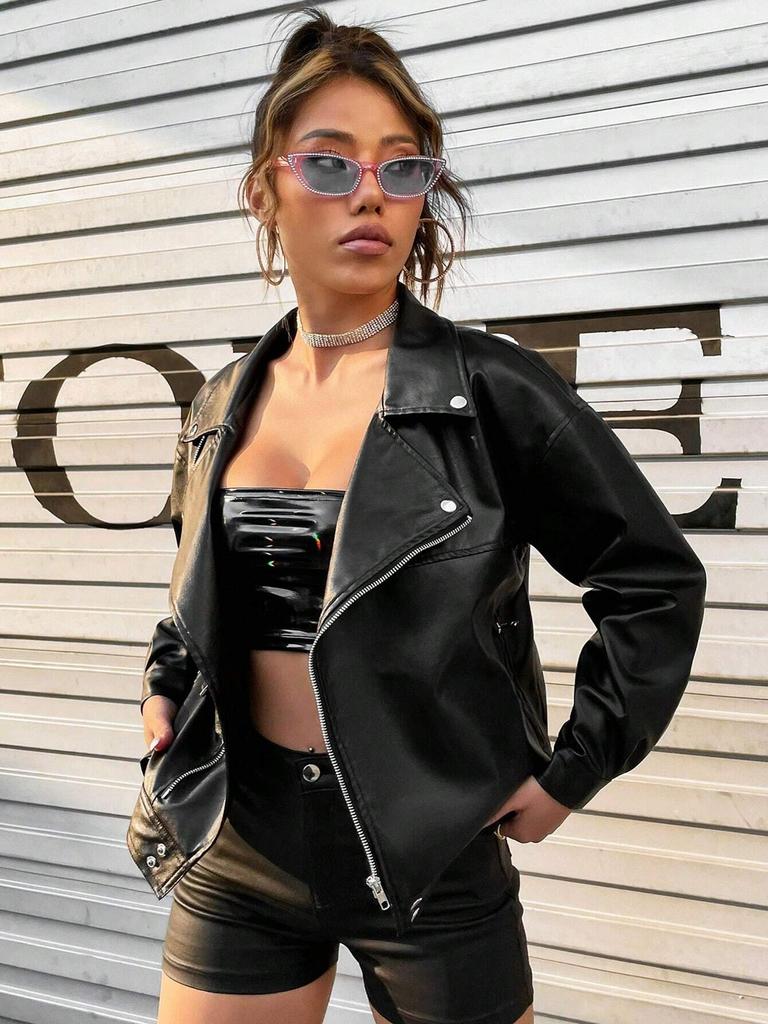 Rose Beauty A Drop Shoulder куртка из искусственной кожи мото