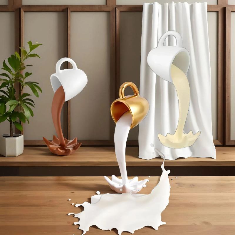 Floating Spilling Coffee Cup Sculpture Kitchen Decoration Spilling Magic Pouring Splash Creative Desktop Decor Home Decoration