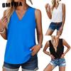 Women's Spring and Summer Casual Solid-color V-neck Sleeveless Top T-shirt