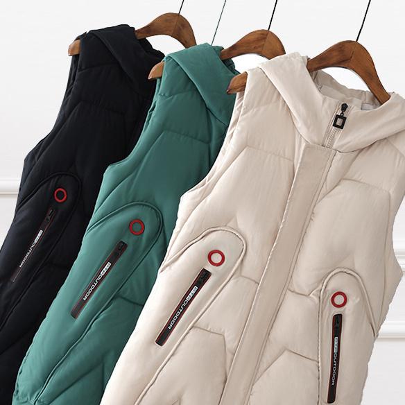 Autumn and Winter Down Cotton Vest Long Over The Knee Cotton Hooded Vest Sleeveless Thermal Vest with Camisole for Women