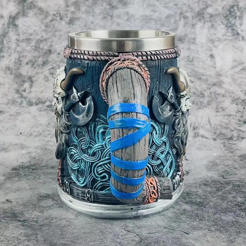 Medieval Viking Pirate Beer Mug Skull Mug Creative Large Capacity Mug Embossed Stainless Steel Coffee Mug Whiskey Cup Bar Party Halloween Gift