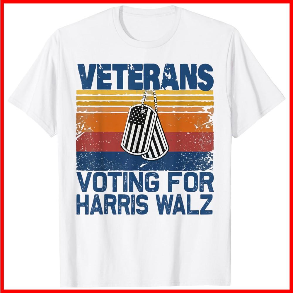 Vintage Veterans Voting For Harris Walz Waltz 2024 White Cotton T-Shirt Unisex T-Shirt