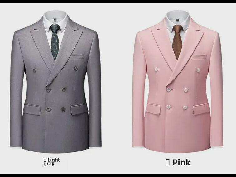 Мужской двубортный деловой костюм-двойка красного цвета