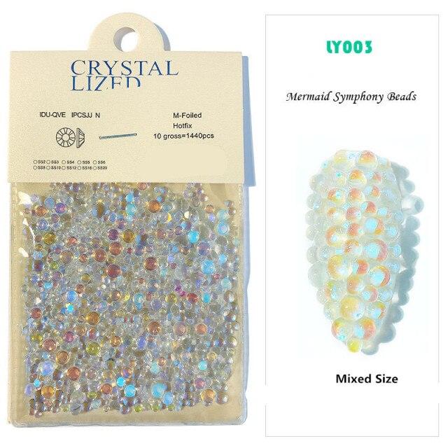 1440 шт., бусины с плоской поверхностью, стразы Авроры для ногтей, разные размеры, симфония Русалки, радужные драгоценные камни, жемчужные камни, украшения для дизайна ногтей