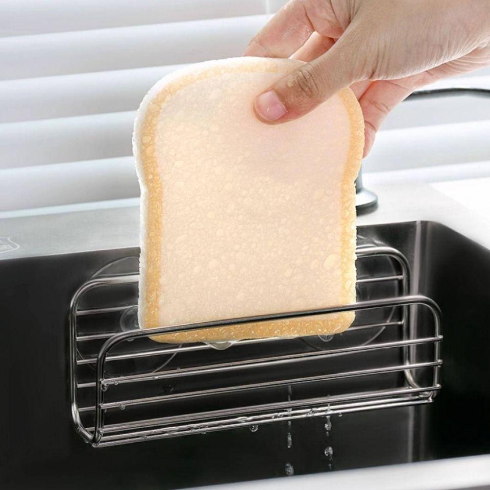Stainless Steel Sink Storage Holder Suction Cup Dishcloth Stand Sponge Drain Rack  Bathroom