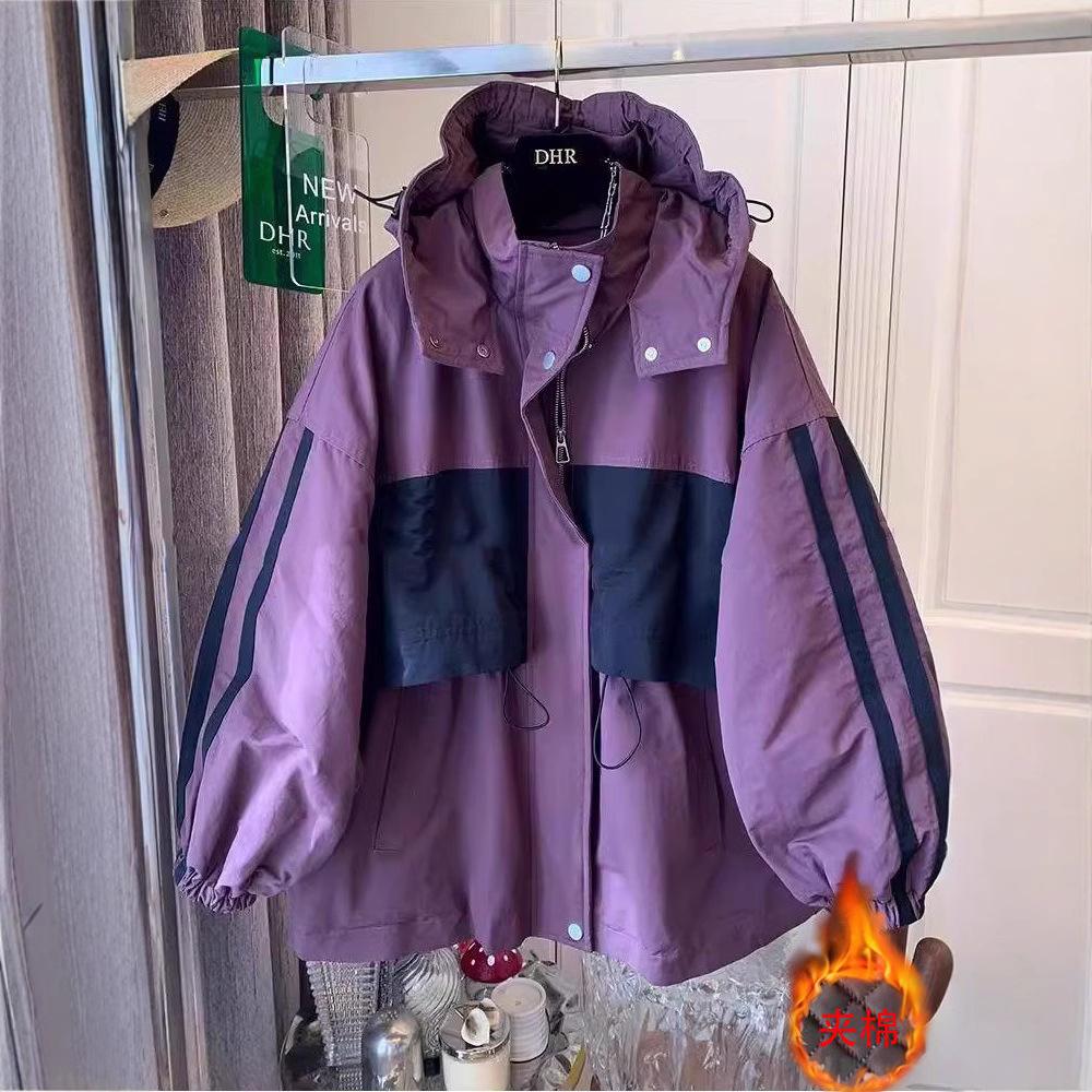 Autumn and winter padded cotton new contrasting color baseball jersey personalized fashion versatile thickened outdoor warm jacket women