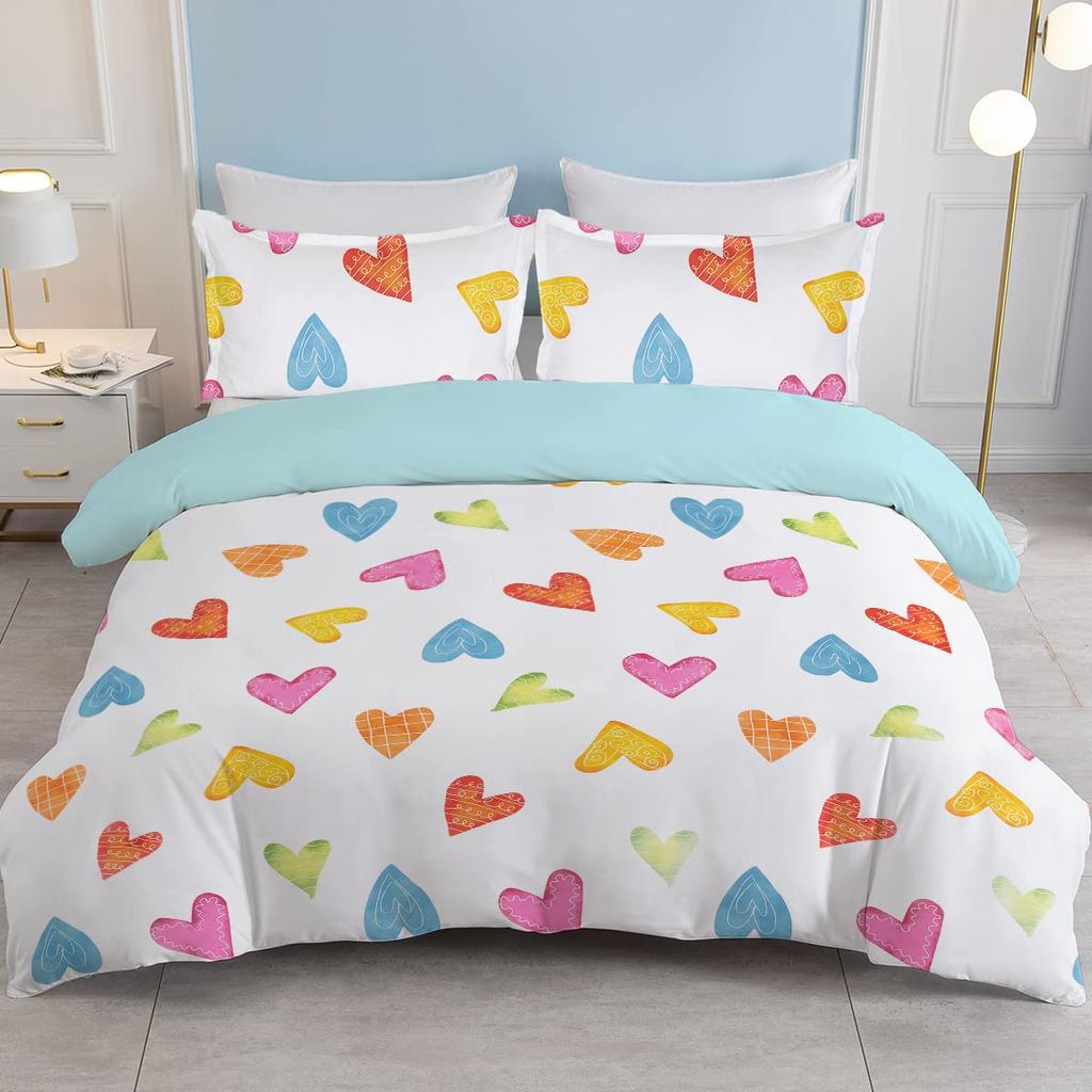 Love Comforter Set Queen King Full Size Heart Shaped Bedding Sets Full for Teen Girls Women Men Boys 3 Piece with 2 Pillow Shams