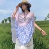 Small floral travel disc buckle sunscreen shawl women's fashion ethnic style seaside summer thin yarn silk scarf