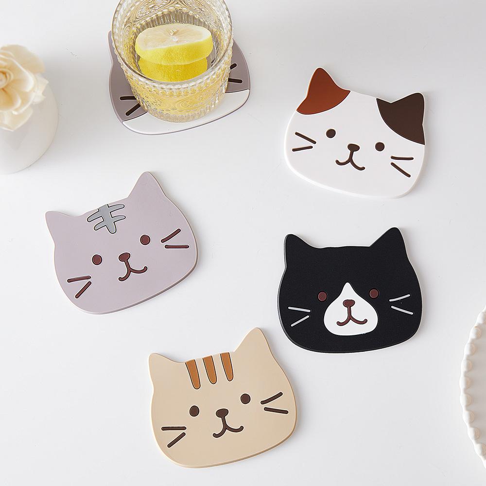 1pc Cat Coasters, Silicone Cute Coasters Easy To Clean, Fun Coaster Non Slip Hot Pads for Drinks, Coffee Table Dinning Room Decorations for Cat Lovers
