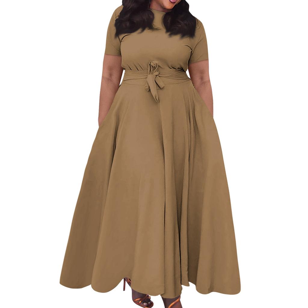 Женское повседневное модное свободное платье большого размера с круглым вырезом и короткими рукавами на бретелях