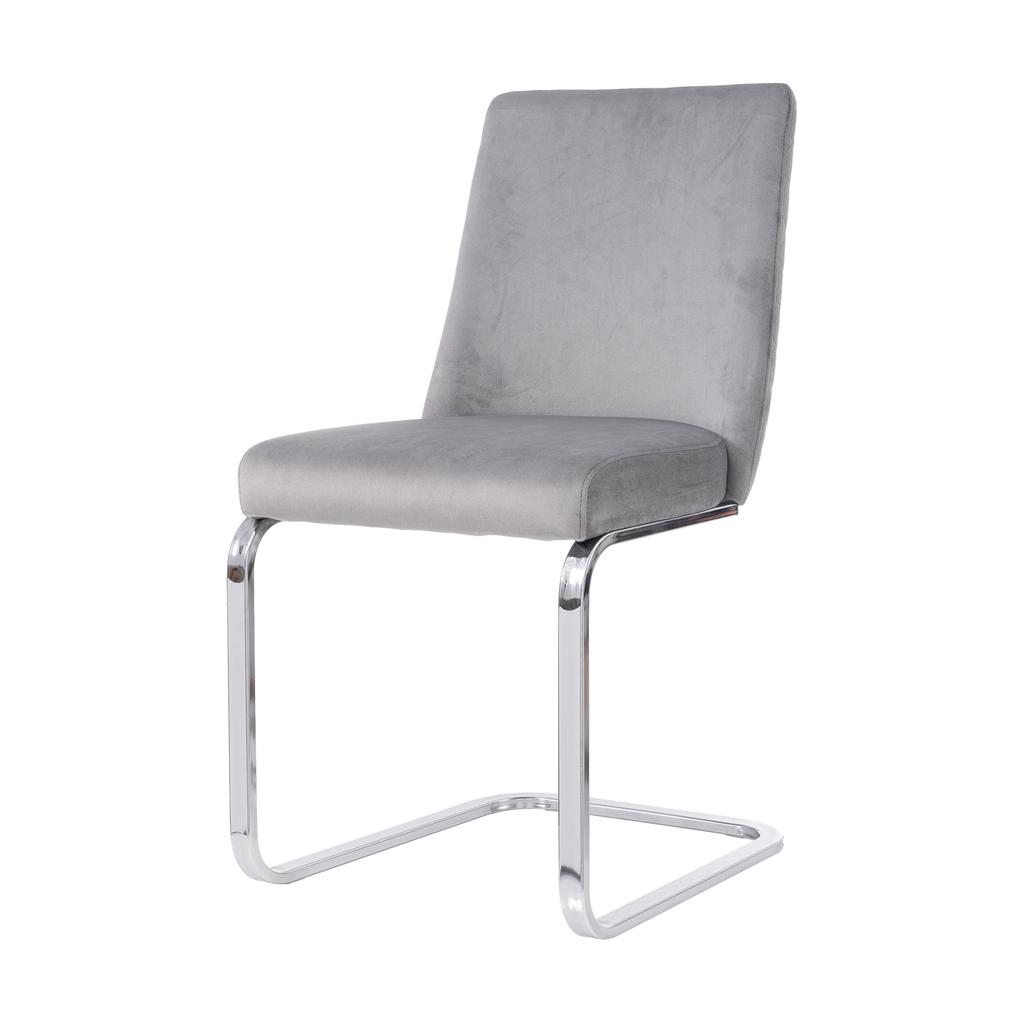 Velvet dining chair, set of 2, luxurious, living room, bedroom, diamond back design, with silver metal support legs, grey [OLD SKU:WF317941AAG]
