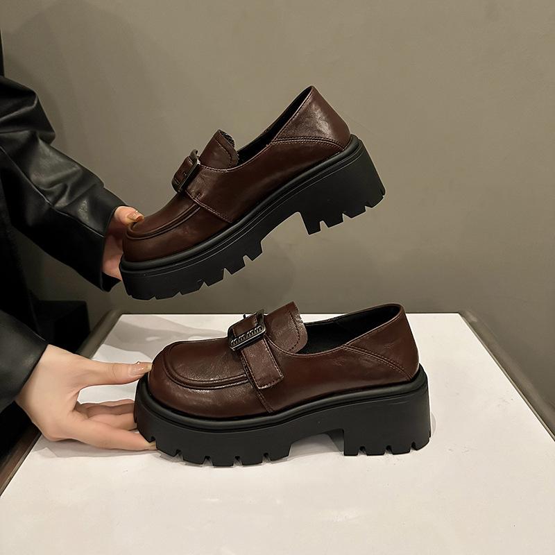 Женские туфли-лоферы из кожи на толстой подошве с липучками, весна 2025, новые туфли в ретро-британском стиле, маленькие кожаные туфли на толстом каблуке