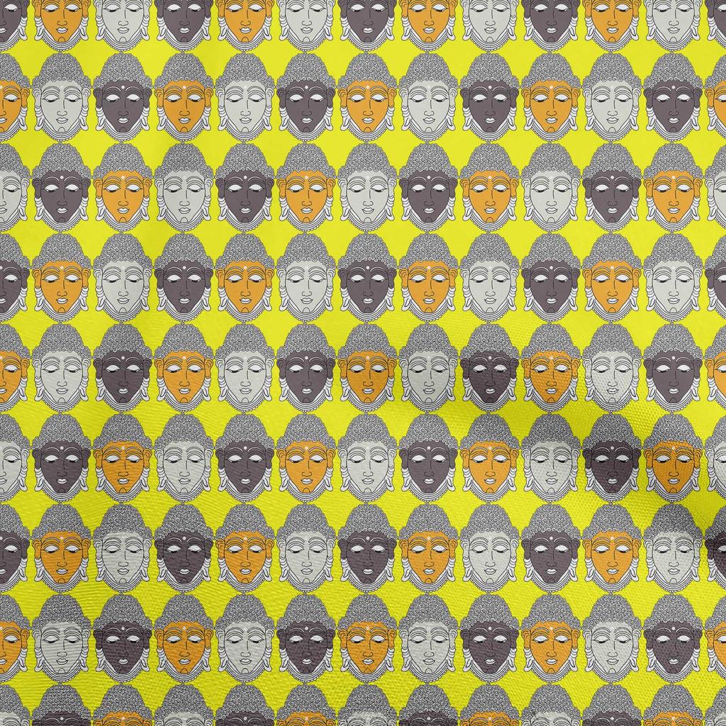 oneOone Cotton Flex Pale Yellow Fabric Lord Buddha Face Quilting Supplies Print Sewing Fabric By The Yard 40 Inch