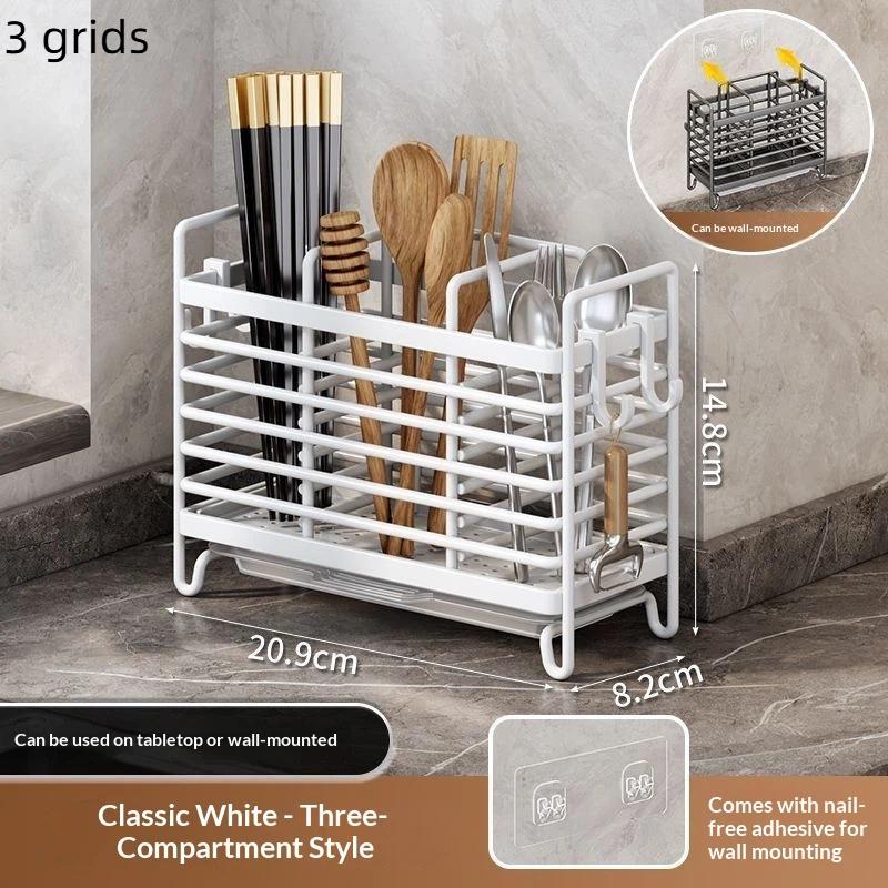 No-Drill Kitchen Cutlery Holder Wall Mounted Stainless Steel Space-Saving Sturdy Utensil Organizer for Apartment Rental