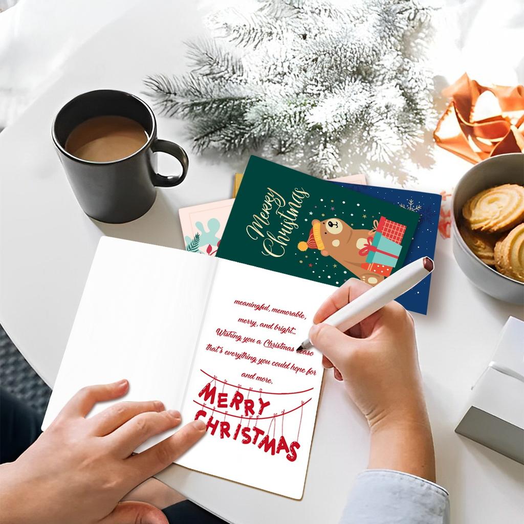 Merry Christmas Fold Greeting Cards with Envelope Xmas Party DIY Gifts Box Card for New Year Festival Decorations Navidad Noel