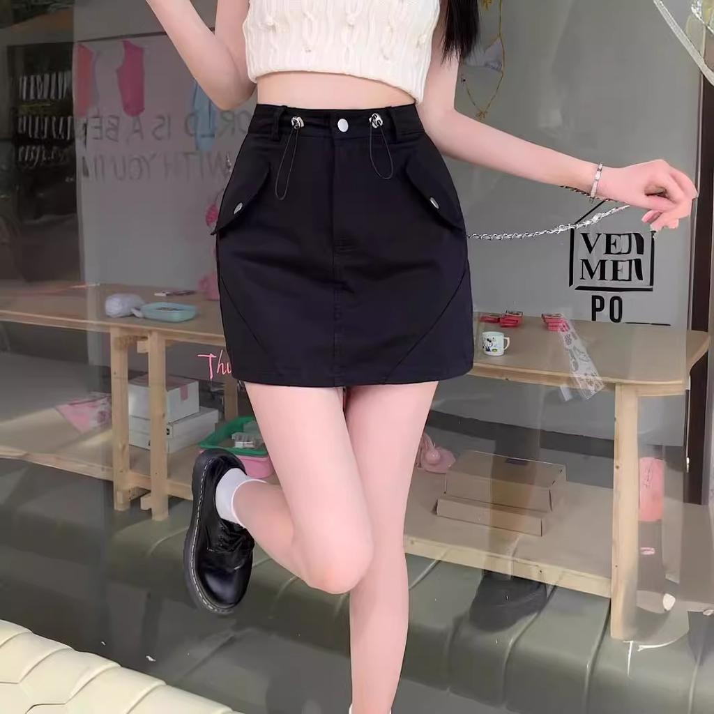 Юбка женская весенне-осенняя с высокой талией А-силуэта серая юбка на кулиске крутая острая девчонка бедра инструментальная короткая юбка