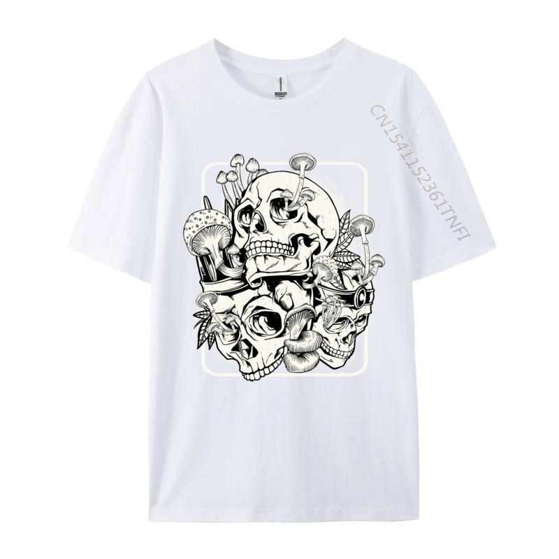 Skull Morel Mushrooms Mycologist Goth Mushroom Art T Shirts Men Normal Clothes T-Shirt Round Neck Pure Cotton