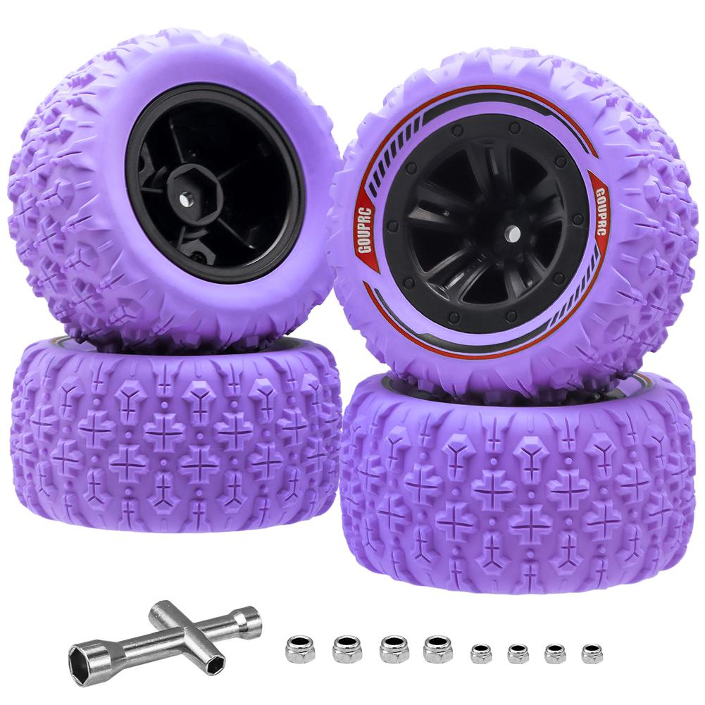 4Pcs 12mm Hex Wheels Tires Swamp Claw Mud Terrain Tires Accessories RC Tires Wheels for 1/14 1/16 RC Car Crawler Buggy Truck