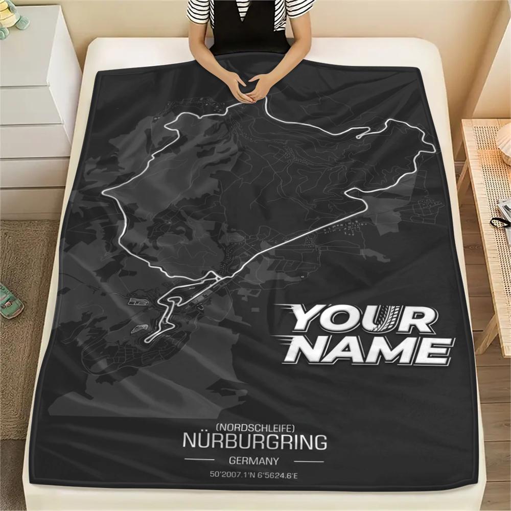 1PC Custom Name Nürburgring Patterned Flannel Blanket Suitable For All Seasons for Home Decor Warmth and Comfort Gifts Holiday Present