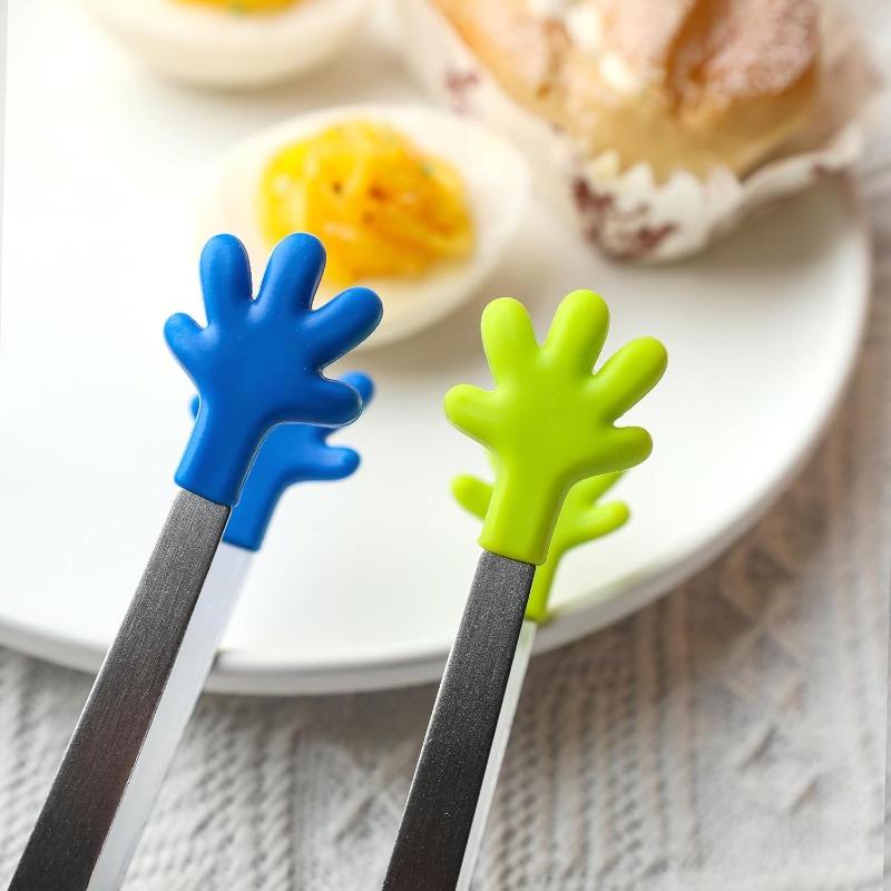 1PCS Small Food Tongs, Mini Stainless Steel Tongs with Silicone Tips, for Cooking Grilling BBQ Buffet, 5 Inch