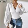 Women's Fashion Casual Spring Fall Solid Color Print Long Sleeve V-Neck Blouses & Shirts