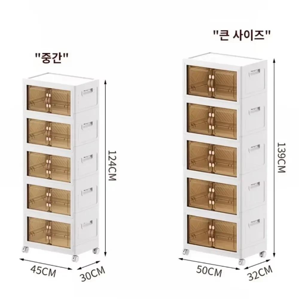 Multi-Layer Wardrobe Containers With Wheels Multifunctional Floor-Standing Bedroom Folding Storage Box Plastic Kitchen Cabinets