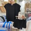 Женский летний свободный повседневный комплект из двух предметов: однотонный простой свитер с круглым вырезом, футболка + шорты