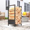 Indoor and Outdoor Steel Log Rack with Raised Base, 39x35x76cm, Black