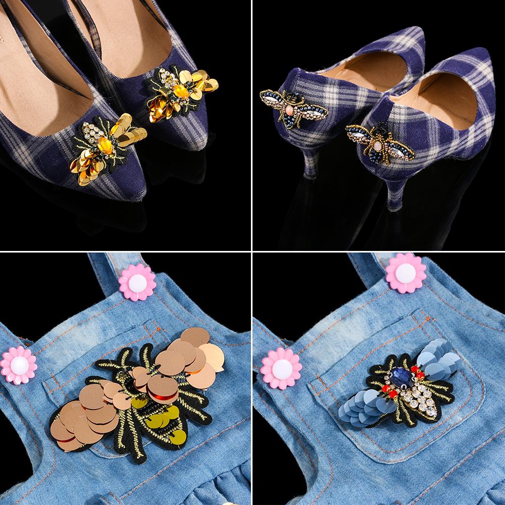 Beaded Rhinestone Apparel Sewing & Fabric Sew On Patch Bee Badge Sequin Patches Crystal Applique