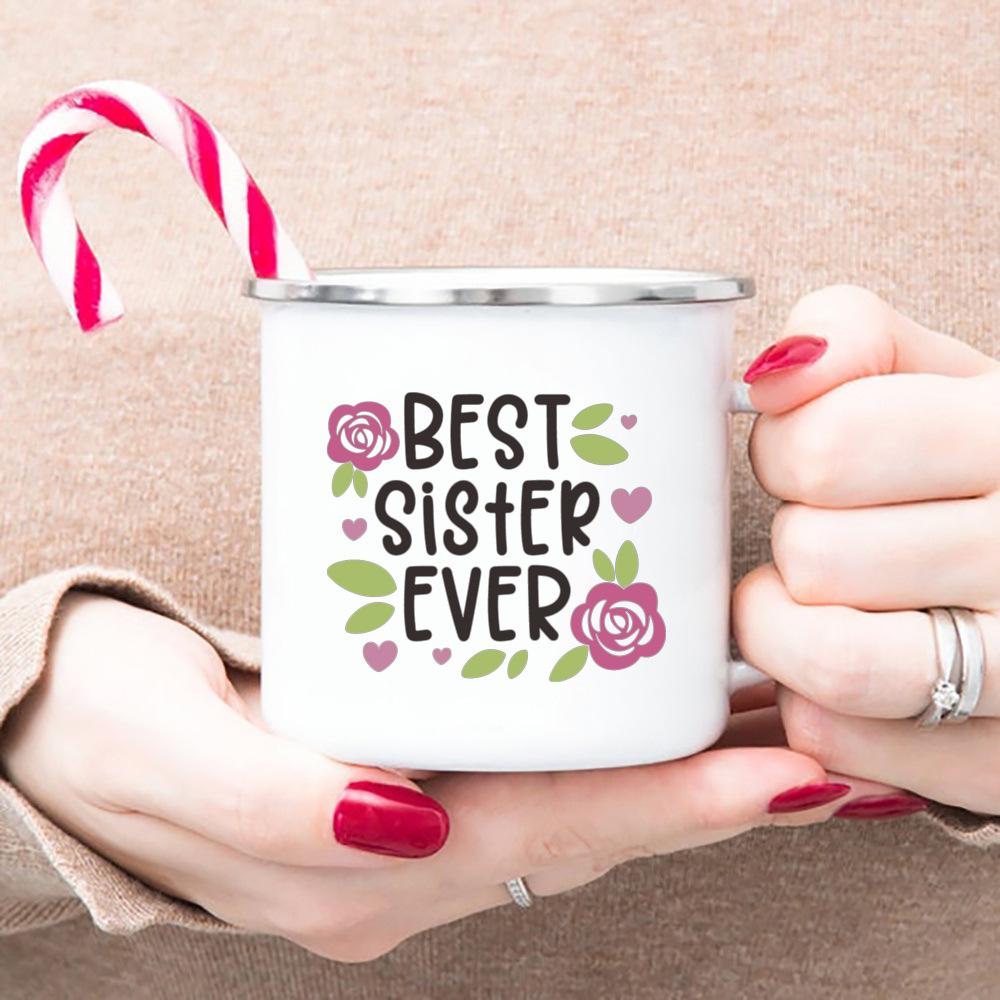 Лучшая Сестра На Свете Милые Идеи для Небольших Подарков Симпатичная Кофейная Кружка Подарки Сестре Декор для Кемпера Кемпинговая Эмалированная Кружка Подарки на День Рождения для Сестры
