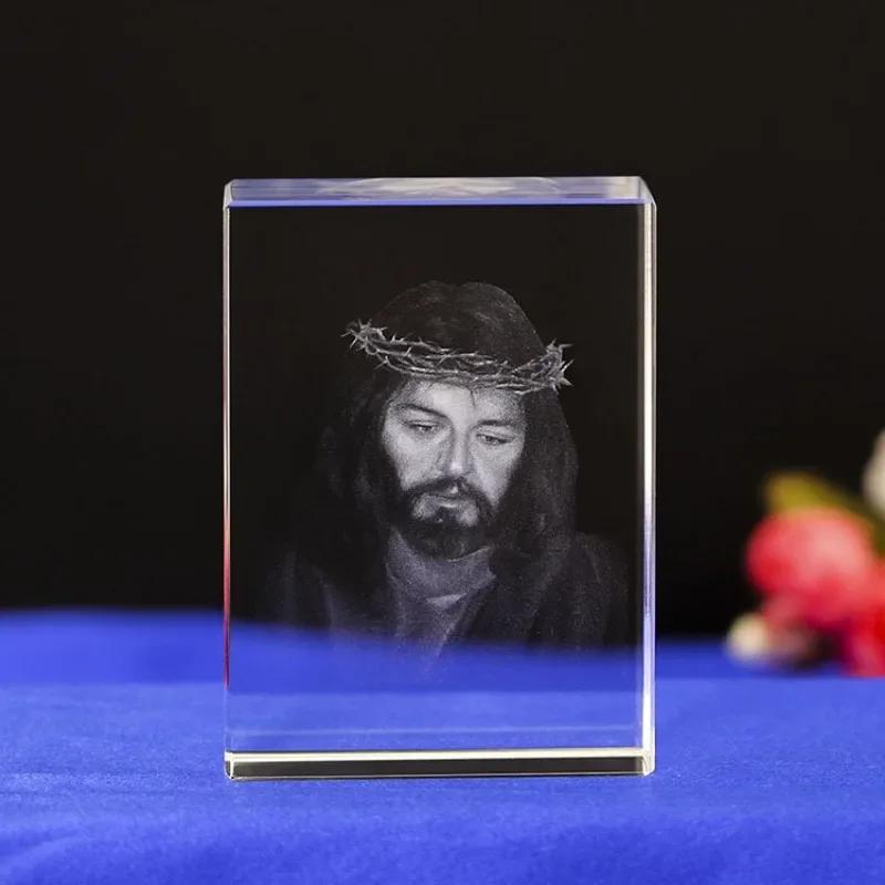 3D Хрустальный Куб Христианская Фигурка Креста Иисуса Домашний Декор Дева Мария Лазерная Гравировка Хрусталь Религиозные Подарки для Женского Дня Рождения