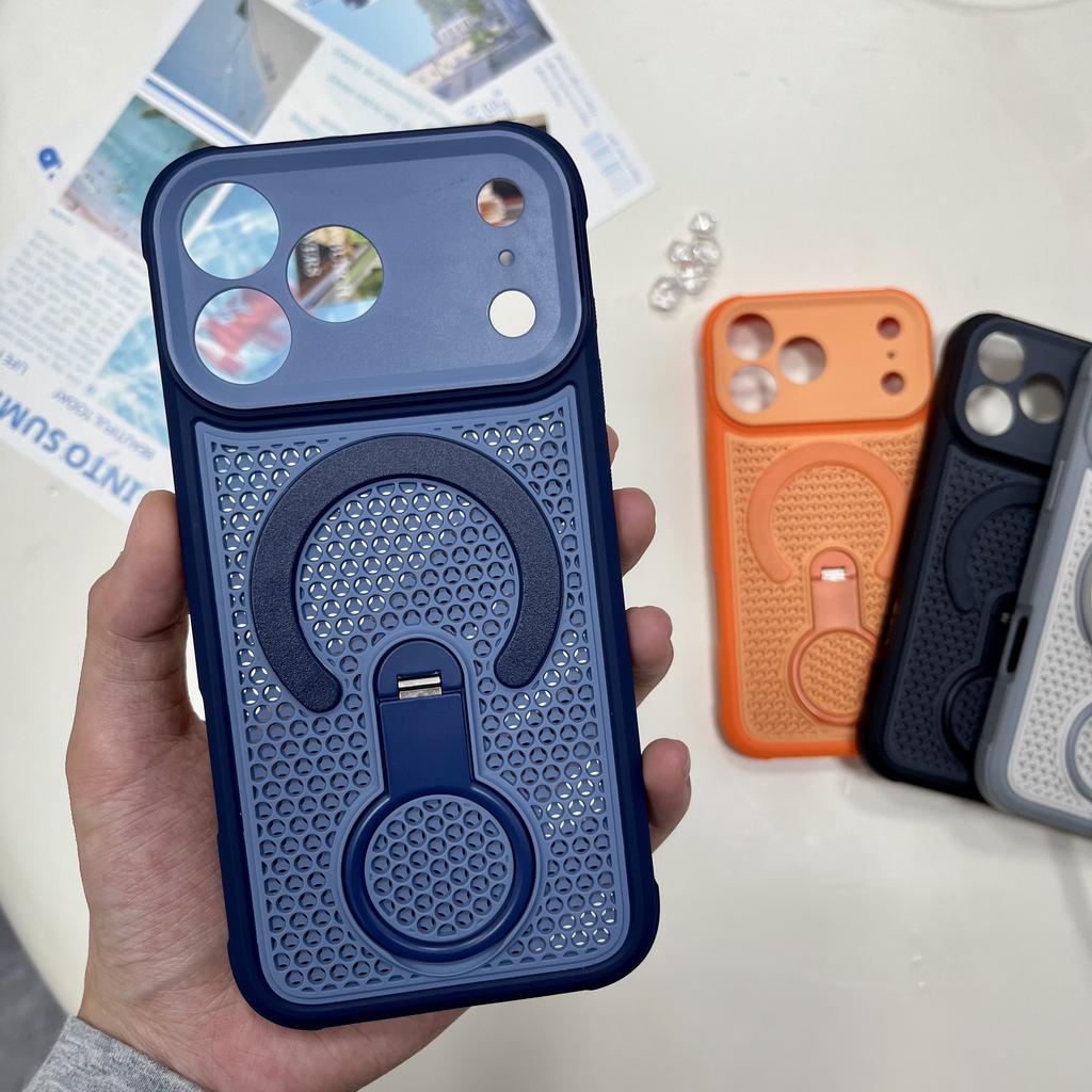Cooling Heat Dissipation Magnetic Hide Bracket Case For iPhone 17 16 15 14 13 12 11 Pro Max Plus FE For Magsafe Shockproof Cover