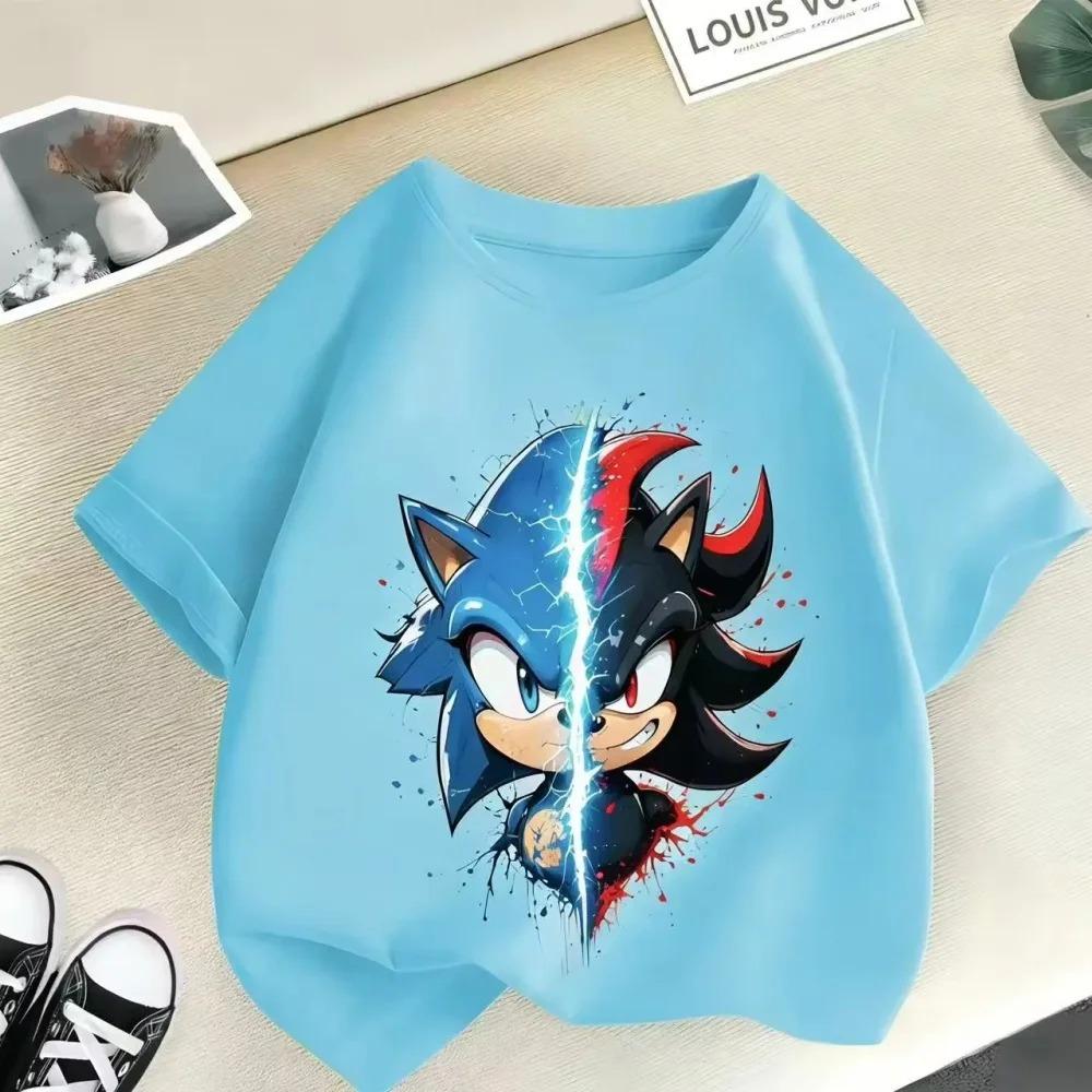 Sonic vs Shadow Kids TShirt Video Game Tee Short Sleeve Cotton Crewneck Birthday Gift for Boys Soft Breathable Daily Wear