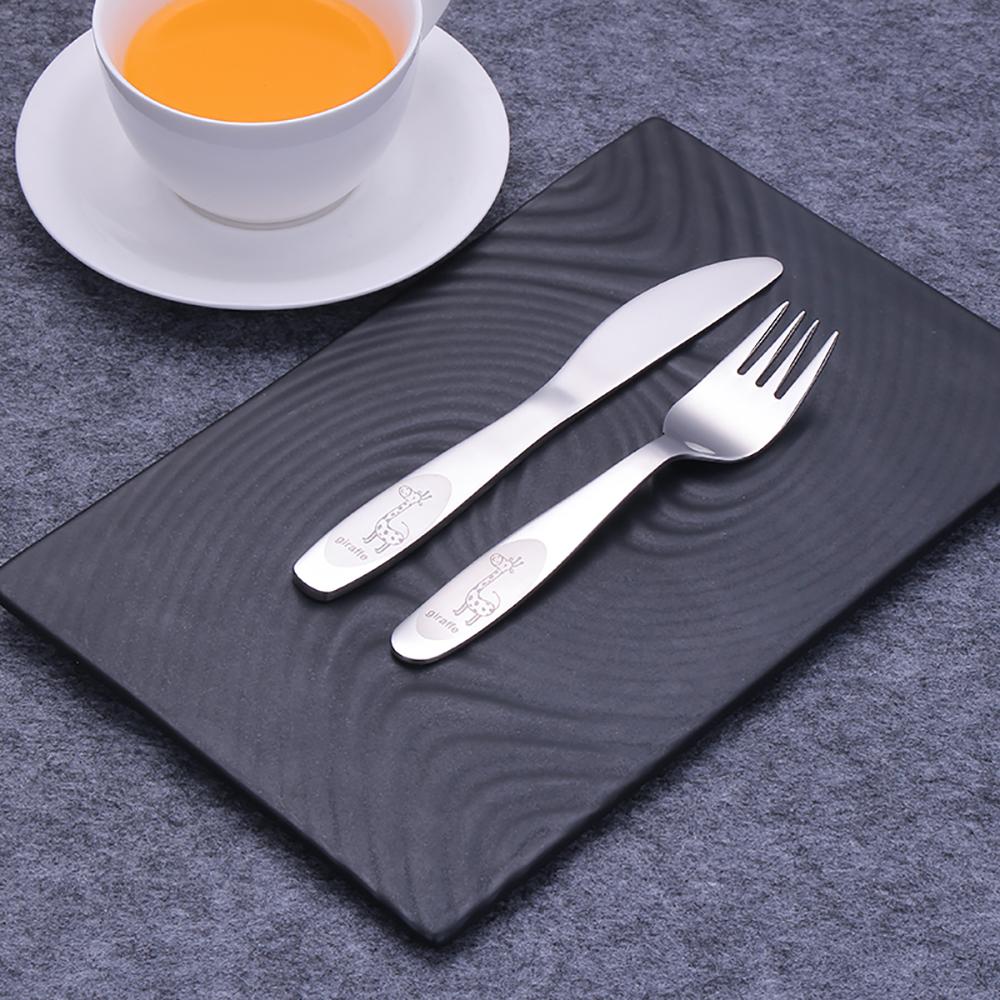 Детские столовые приборы, столовая посуда из нержавеющей стали с рисунком жирафа, детская вилка, нож, ложка, детские наборы столовых приборов из 4 предметов для домашней кухни