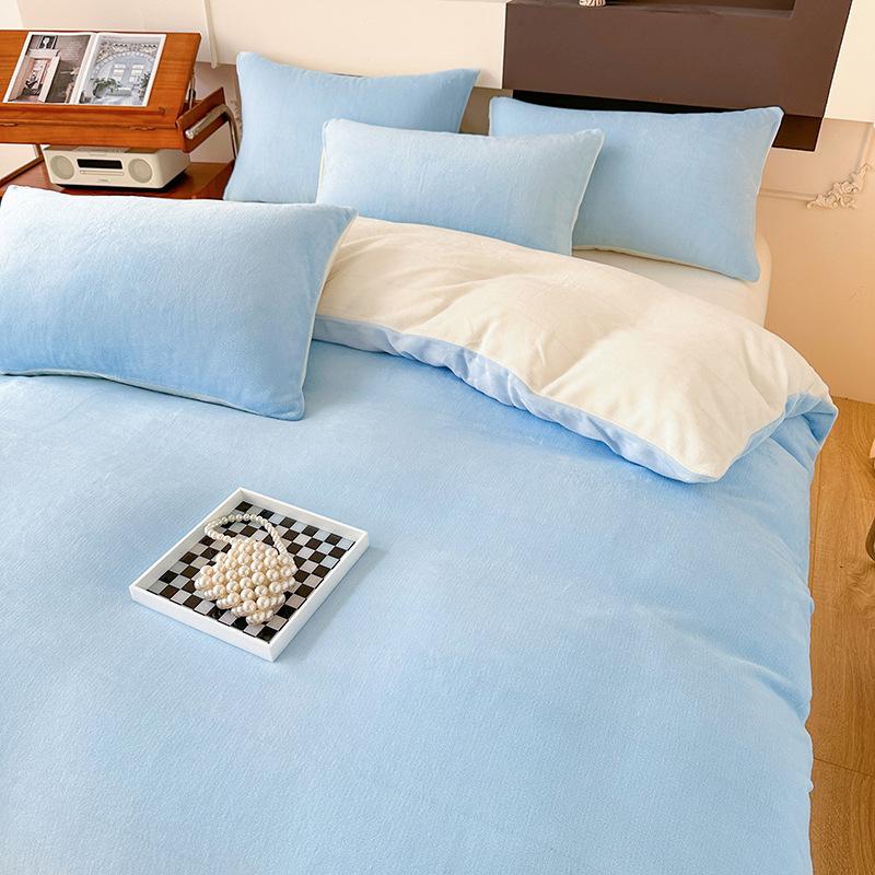 Double-sided Milk Fleece Four-piece Set, Thickened Coral Fleece Bed Linen, Fleece Thermal Flannel Quilt Cover