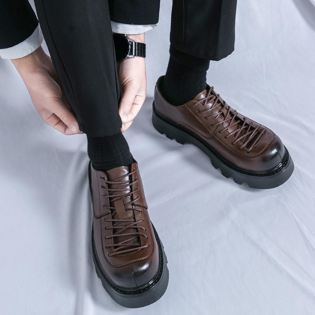 Модные повседневные мужские туфли с квадратным носком, деловые, мужские, универсальные, кожаные, на платформе, оксфорды, обувь на шнуровке, толстые, мужские, дерби