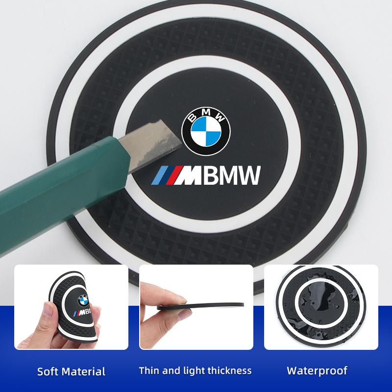 LHNJF1 2026 Car Sticker PVC Car Coaster Water Cup Anti-Slip Silicone Pads Interior Accessories For BMW Motorsport X1 X3 X5 E39 E46 E90