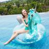 Блестящий прозрачный надувной плот-единорог, взрослый плавательный круг-кресло, зеленый