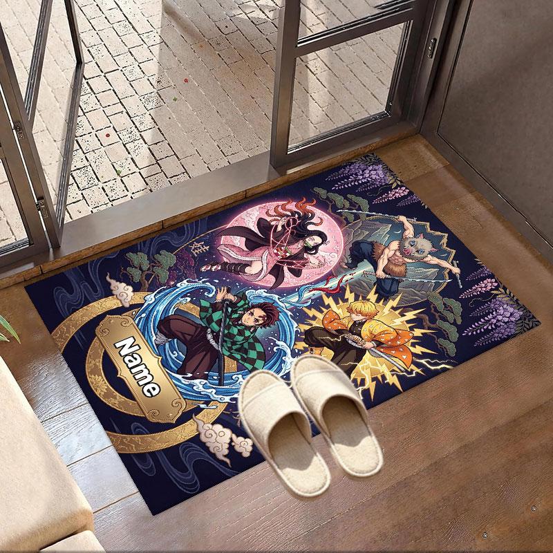 Custom Name Personalized Demon Slayer Print Carpet, Versatile Home Decor Rug, for Playroom, Apartment, Balcony, Entryway, Hallway Gift