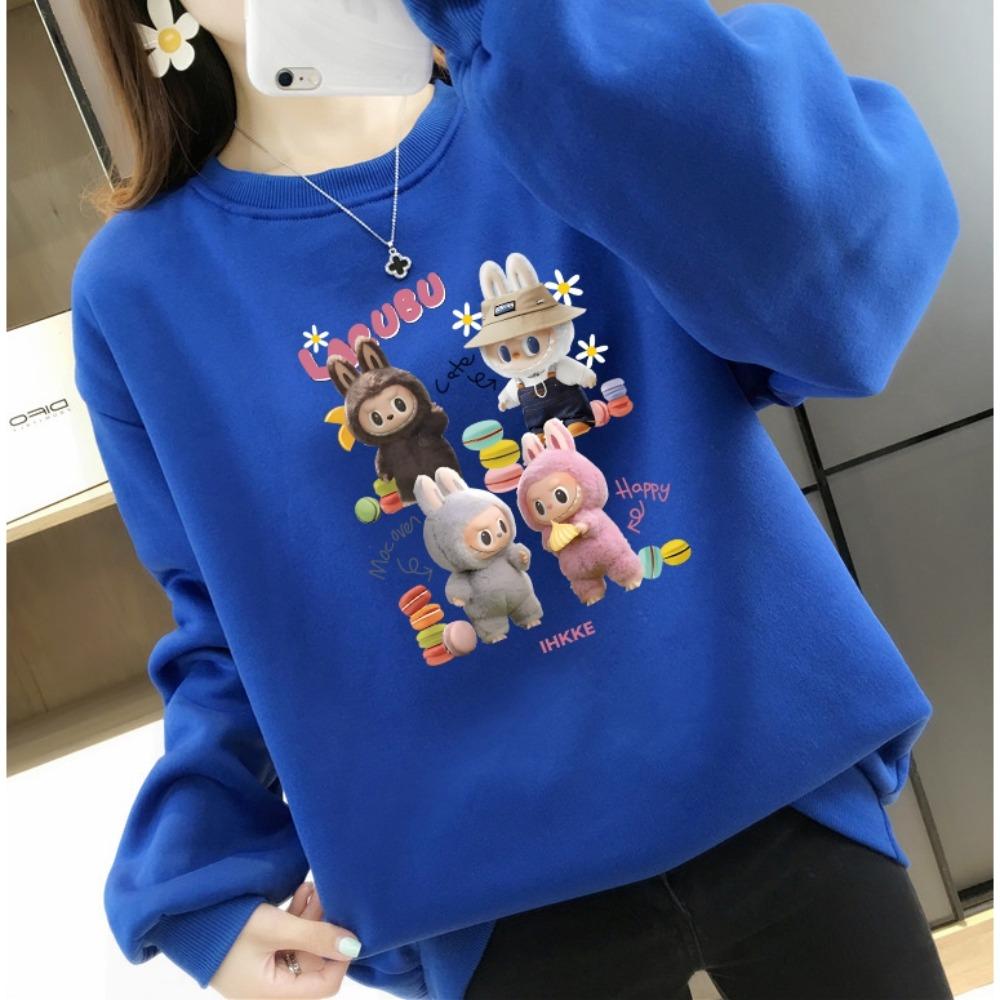 Женский повседневный свитшот с принтом LABUBU, модный топ с длинными рукавами и круглым вырезом