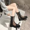 Footwear Chunky Female Ankle Boots Punk Style Short Shoes for Women Combat Booties Sandals Mesh Chelsea Platform High Quality Pu