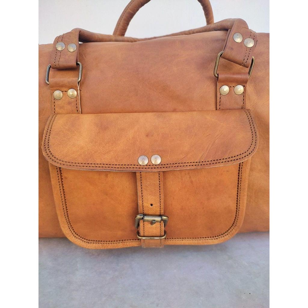 Handmade Vintage Genuine Goat Leather Brown Travel Overnight Duffle Weekend Bag