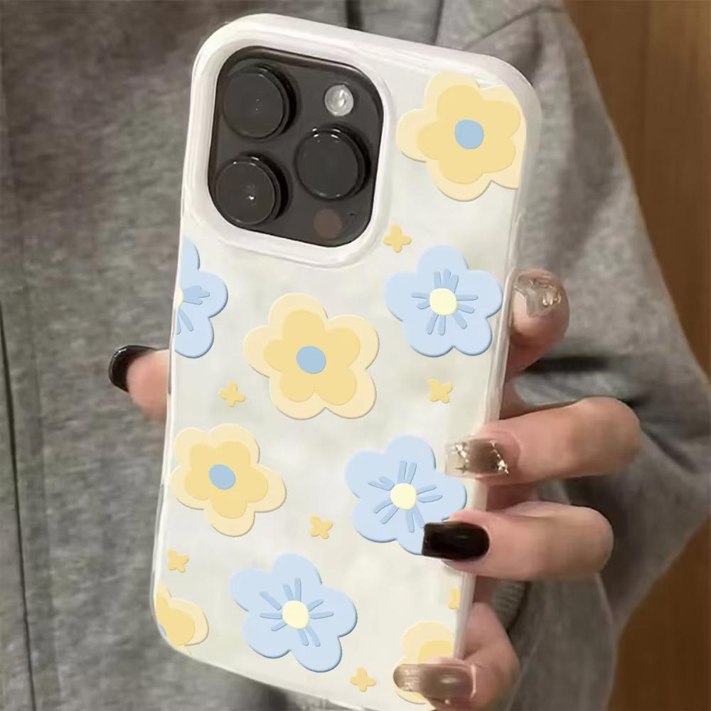 Милый мультяшный пастельный цветочный весенний чехол для телефона для iPhone 17 16 15 14 13 12 11 Pro Max Plus 17 Air Простая фактурная обложка с морщинками