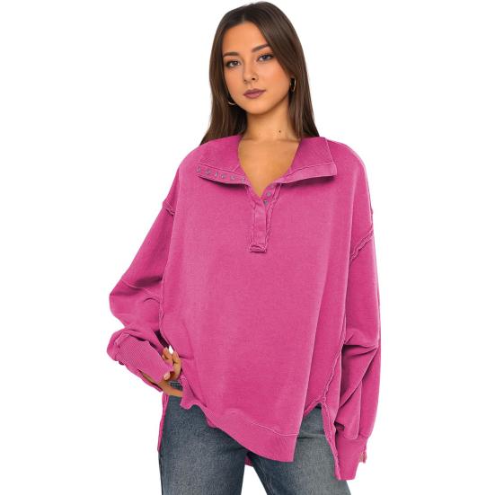 Осенне-весенняя женская толстовка свободного кроя с отложным воротником и рукавами-фонариками, однотонная боковая часть