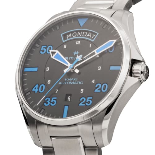 Hamilton Khaki Aviation Watch, Black Dial, Automatic, 10 ATM Water Resistance, Sapphire Crystal, 44mm, H64625131, Men's, Silver