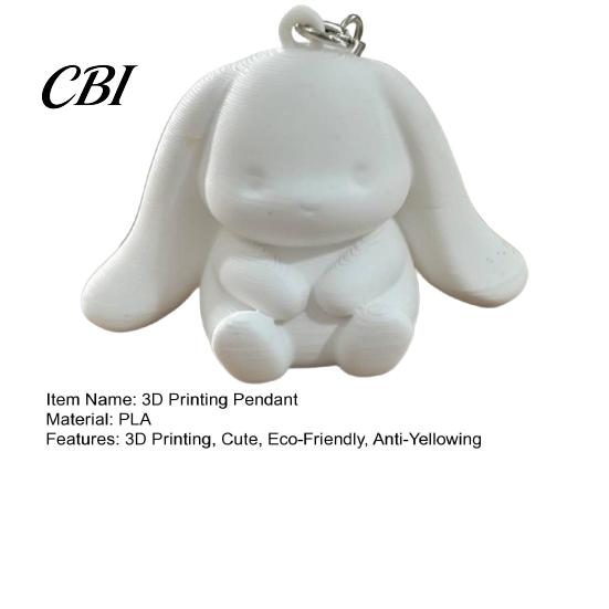 Bag Hanging Pendant 3D Printed Big Ear Bunny Keychain, Cute Cartoon Rabbit Charm Animal Key Ornament with Metal Ring, Kawaii Backpack Ring Accessory